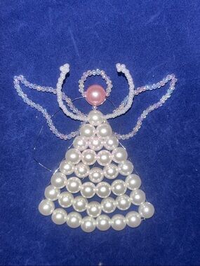 Handmade Pearl Bead Angel Ornament - White & Pink